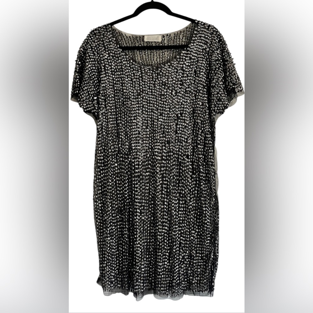 Zara Embellished Black Tulle Women’s Dress with gunmettal sequins Medium